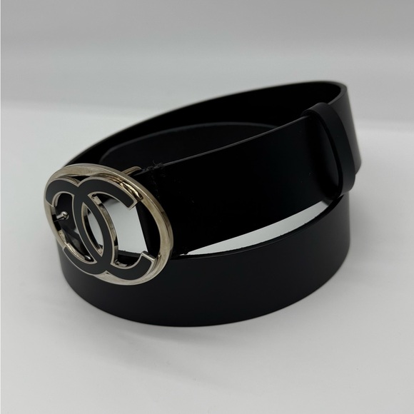 Authentic Chanel CC Logo Oval black calf leather belt - Picture 8 of 16